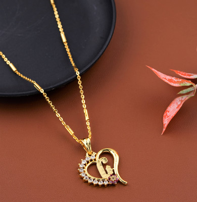 JETWAL G Name Pendant Heart Shape Design Alphabet G Locket with 18 Inch Chain Gold-plated Alloy Pendant
