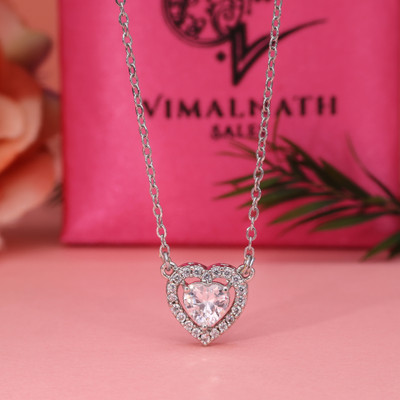 VIMALNATH SALES white heart pendant Zircon Rhodium Plated Brass Chain
