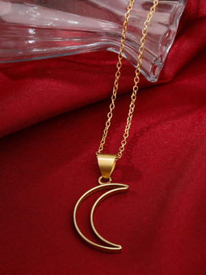 YELLOW CHIMES Fashion Golden Charm Pendant | Moon Shaped Necklace For Women Silver Plated Crystal, Alloy Necklace