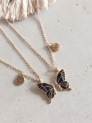 Icandies Best Friends BFF Butterfly Necklace Pendent Set 2 for Women Girls Besties Gifts Gold-plated Plated Brass Necklace