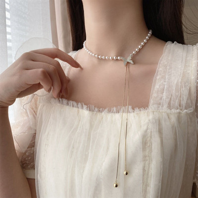JDENTERPRISES Golden Butterfly Chain Pearl Tassel Pendent Necklace For Women And Girls Pearl Gold-plated Plated Alloy Necklace