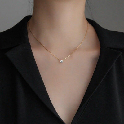 Winnifred Winnifred Anti Tarnish Stainless Steel Gold Single Diamond Necklace Crystal Gold-plated Plated Stainless Steel Necklace