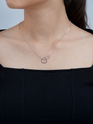 Ezurr Interlocking Square and Circle Pendant Chain Sterling Silver Plated Sterling Silver Chain Set