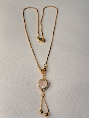 GIFT KAUNSA DE Golden Chain Heart Pendant Pink Stone Fit Necklace for Girls and Women Crystal Metal, Stone, Oxidised Silver, Crystal Necklace Set