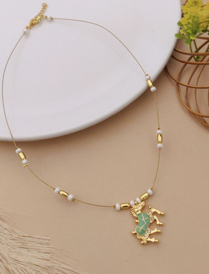 Pramukh Enterprise Horse pendent invisible neckset-KJ-71 Cubic Zirconia Gold-plated Plated Alloy Necklace