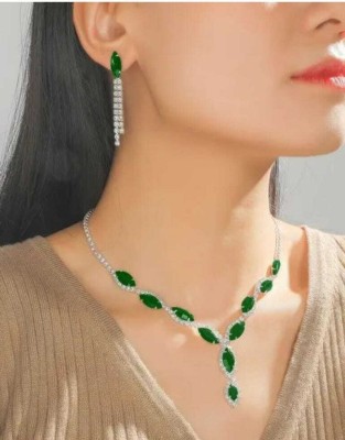 AARVI CREATION Alloy Silver Silver, Green Jewellery Set(Pack of 1)