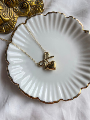 Gleve Gleve Anti Tarnish Stainless Steel Gold Bow Heart Necklace Crystal Gold-plated Plated Stainless Steel Necklace