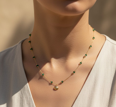 aarasta Beaded Chain Necklace with Shell Pendant Pearl Stone Chain Set