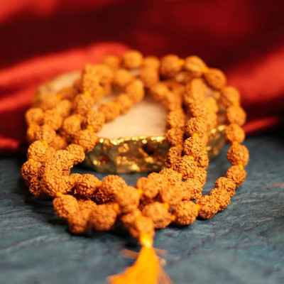 HARIDWARR Original 5 Mukhi Rudraksha Natural 8mm Japa Mala 108 Beads Wood Chain Wood Chain