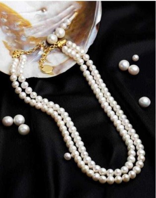 AMBLY white Moti 2line pearl necklace Alloy Necklace