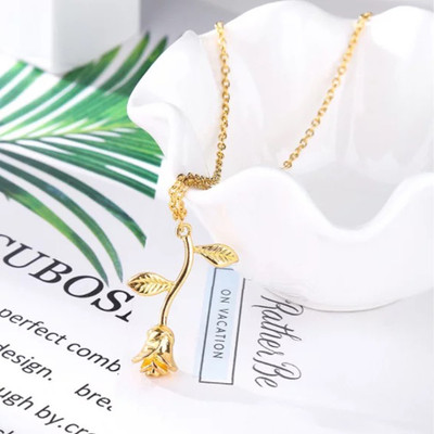 Vembley Elegant Single Layered Golden Rose Pendant Necklace For Girls/Women Gold-plated Plated Alloy Necklace