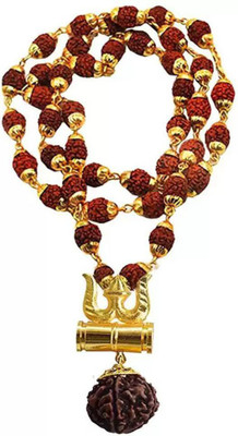 PHONATION Om Shiv Trishul Damaru Rudraksha Mala With original Panchmukhi Rudraksha Mala Gold-plated Plated Brass, Wood Necklace