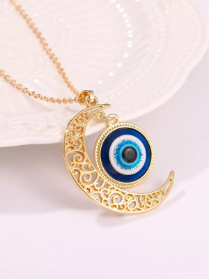 neze NZ 15 Gold-Plated Artificial Stones Evil Eye Charm Pendent With Chain Gold-plated Plated Alloy Chain