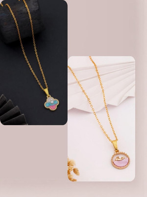 Dressberry DressBerry Set Of 2 Gold-Plated Brass Minimal Artificial Beads Necklace Gold-plated Plated Brass Necklace
