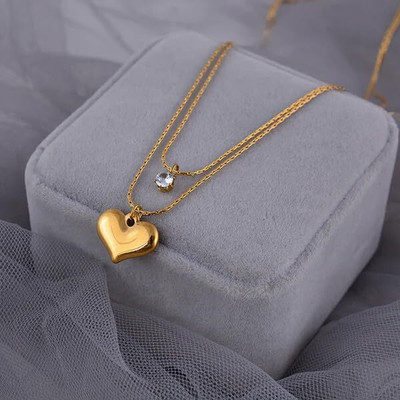 Aangan Aura Double Layered Heart Pendant Gold-plated Plated Stainless Steel Necklace Set