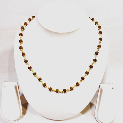 Kripalu store 5 Mukhi 6 mm Rudraksha Golden Cap Mala Gold-plated Plated Wood, Copper Chain