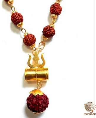 TATVALOK Gold Plated Rudraksha Mala with Trishul & Damru Pendant for Men & Women Rudraksha Chain