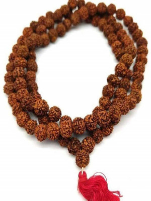 Dwarka Designs Original 5 Mukhi Rudraksha Certified Natural 8mm Japa Mala 108 Beads Beads Wood Chain