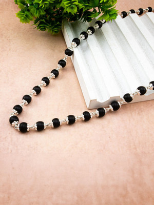 Diivine Hindu Karungali Mala, Blackwood Mala with Silver String Silver Plated Rudraksha Necklace