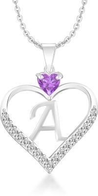 Heer Collection Heart Shape Alphabet 'A' Valentine Special Pendant Propose Wedding Anniversary Cubic Zirconia, Crystal Gold-plated Plated Brass, Copper Chain Set