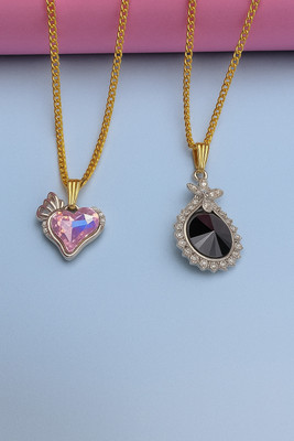 Sividya Combo(2)-NPen-342-Premium Pendant(PP1.Pink and PP3.Black) Gold-plated Alloy Pendant Set