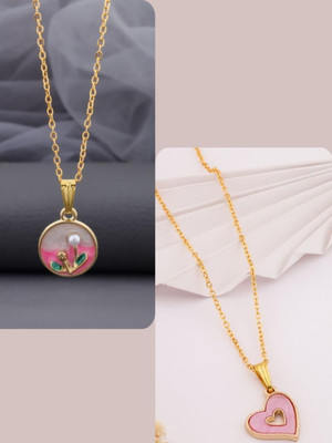 Dressberry Elegant new charms Set of 2 Necklace chain for Girls and Women Gold-plated Plated Brass Chain