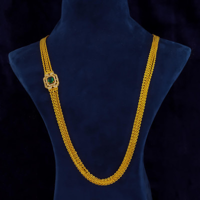 BLUEZIGN 1 GRAM GOLD PLATED 24-INCH LONG CHAIN DOUBLE MOPU CHAIN PENDANT FOR WOMEN/GIRLS. Cubic Zirconia Gold-plated Plated Brass Necklace Set