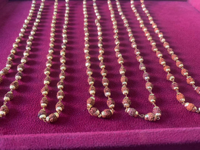 Rudraksham Gold Plated Rudraksha Mala/Chain 54+1 Beads (Set of 5) Gold-plated Plated Rudraksha Chain