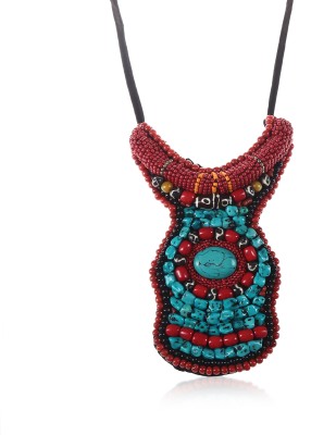 NIARA Niara Tribal Tibitian Bib Necklace In Thread & Beads Resin Necklace