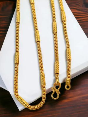 GAFUT One Gram Imported Round Pipe Designer 24 Inch Long Gold-plated Plated Brass Chain