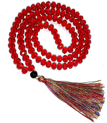 SHREENATHJI Shreenathji 1 Black Meru & 108 Red Crystal Beads Jap MalaBeads Quartz Stone Necklace