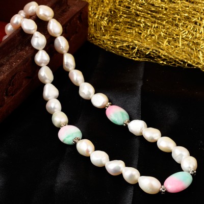 Pearlz Ocean Pearlz Gallery Gemstone Bead & Fresh Water Pearl 18 Inch Necklace Pearl Alloy Necklace