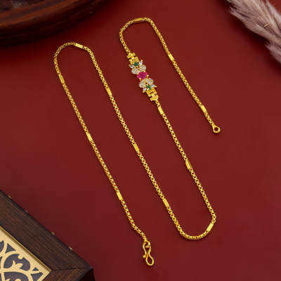 Pushp Creation 1 GRAM GOLD PLATED 24-INCH LONG CHAIN DOUBLE MOPU CHAIN PENDANT FOR WOMEN/GIRLS. Cubic Zirconia Gold-plated Plated Brass Necklace Set