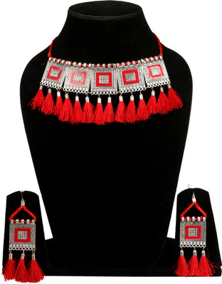 URBANELA Oxidised Silver Red Jewellery Set(Pack of 2)