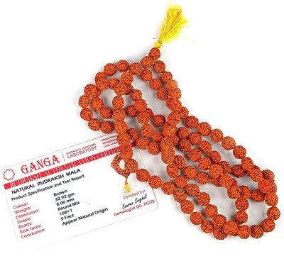 REIKI CRYSTAL PRODUCTS Natural Five 5 Mukhi Rudraksha Mala 108+1 Beads Jap Mala 8mm Lab Certificate Beads Crystal Chain