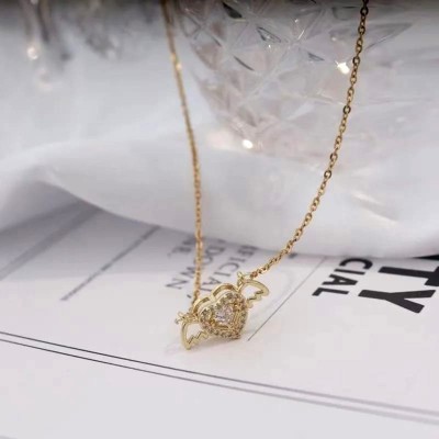 Fashion Fusion Gold Plated AD Stone Love Heart Pendant With Chain Cubic Zirconia Silver Plated Alloy Chain