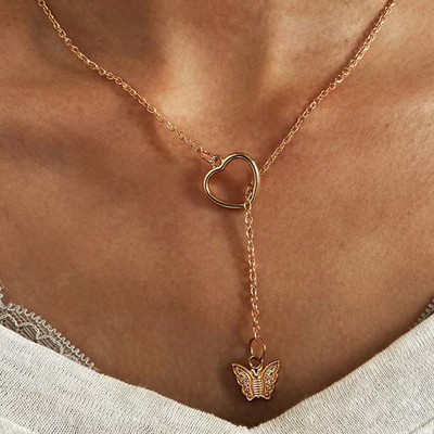 Vembley Single Layered Butterfly In Heart Pendant Necklace For Girls And Women Gold-plated Plated Alloy Necklace