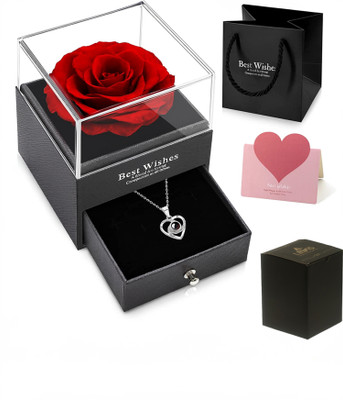 LeWIS LEWIS Red Rose with Heart Love You Necklace in 100 Languages Gift Set Cubic Zirconia Copper Plated Copper Necklace