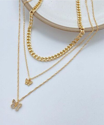 Vembley Layered necklace Set-Stylish Gold Plated Clavicle Chain Butterfly Necklace Gold-plated Plated Alloy Chain