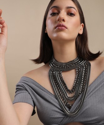 Sangria Maxi Layered Necklace Silver Plated Alloy Necklace