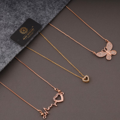 brado jewellery Combo of 3 Necklace Pendant Chain for Women and girls Diamond Gold-plated Plated Alloy Necklace Set