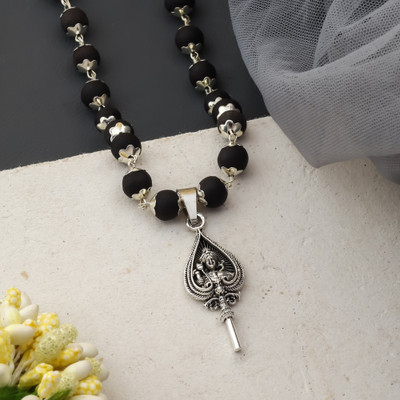 MK Gallery Murugan Vel-Astra Karungali Mala Silver Plated Brass Chain Set