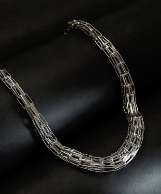 SOHI The Braid Pin-Link Chain Necklace Silver Plated Alloy Necklace