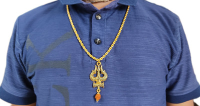 Basukiya Shiva Damru Trishul Locket Gold-plated Plated Alloy Chain