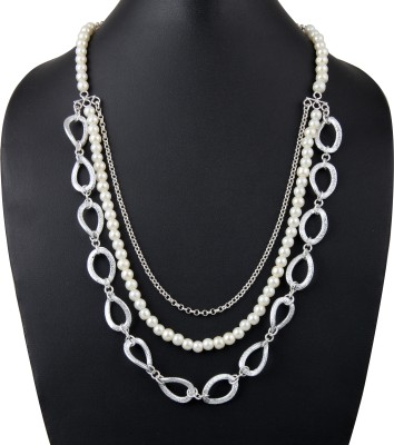 Pearlz Ocean Pearlz Gallery Shell pearl with chain Silver Alloy necklace Pearl Rhodium Plated Shell Necklace