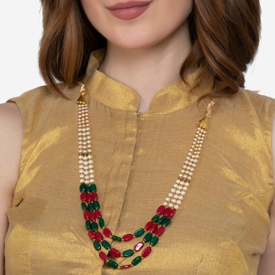 Gritty Stylish & Beautiful Red Green 3 Layer Beads Necklace for Girls or Women Beads Gold-plated Plated Alloy Layered