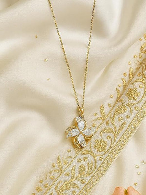 Dissara Dissara - Elegant Gold-Toned Floral Pendant Necklace with Sparkling Stones Beads Gold-plated Plated Alloy Chain