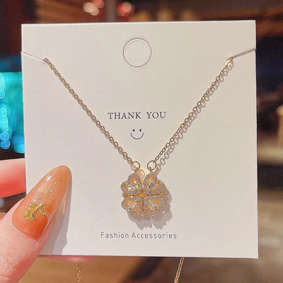 Nehdal Gold-plated Multi Wearing Clover Open Hearts Magnetic Pendant Necklace Cubic Zirconia Gold-plated Plated Alloy Necklace