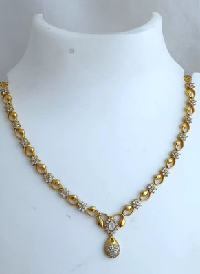 Influtive Traditional Wedding Wear Necklace/Jewellery Set For Women and Girls Cubic Zirconia Gold-plated Plated Brass Necklace Set