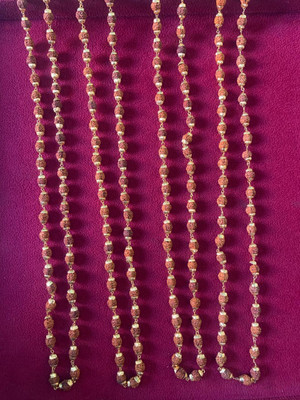 Rudraksham Gold Plated Rudraksha Mala/Chain 54+1 Beads (Set of 4) Gold-plated Plated Rudraksha Chain